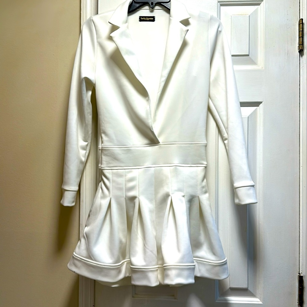 Deep Cut V-Neck, Pleated Off White Romper